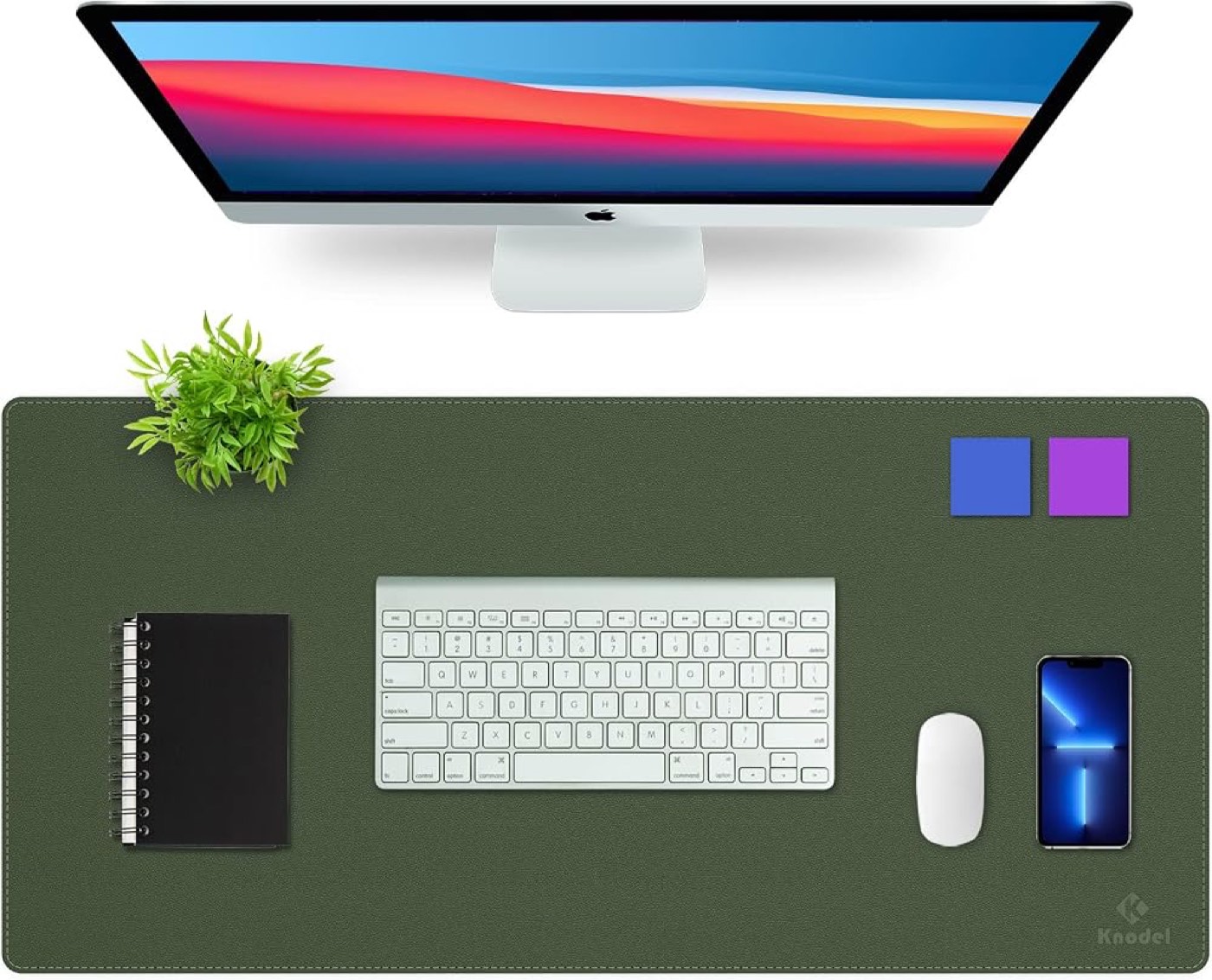 Large dark green leather-effect desk mat