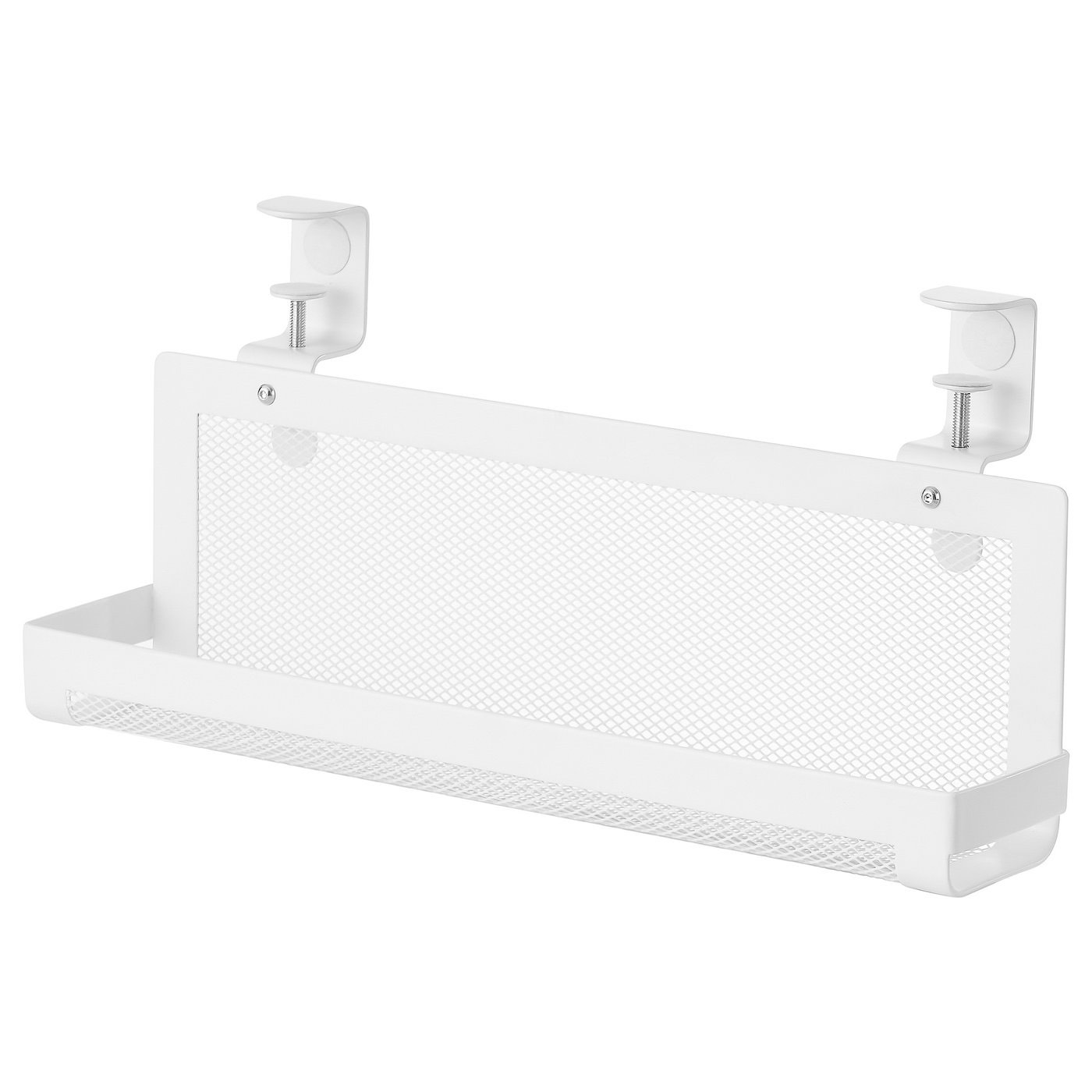 White IKEA FÖRSÄSONG cable management tray with desk clamps